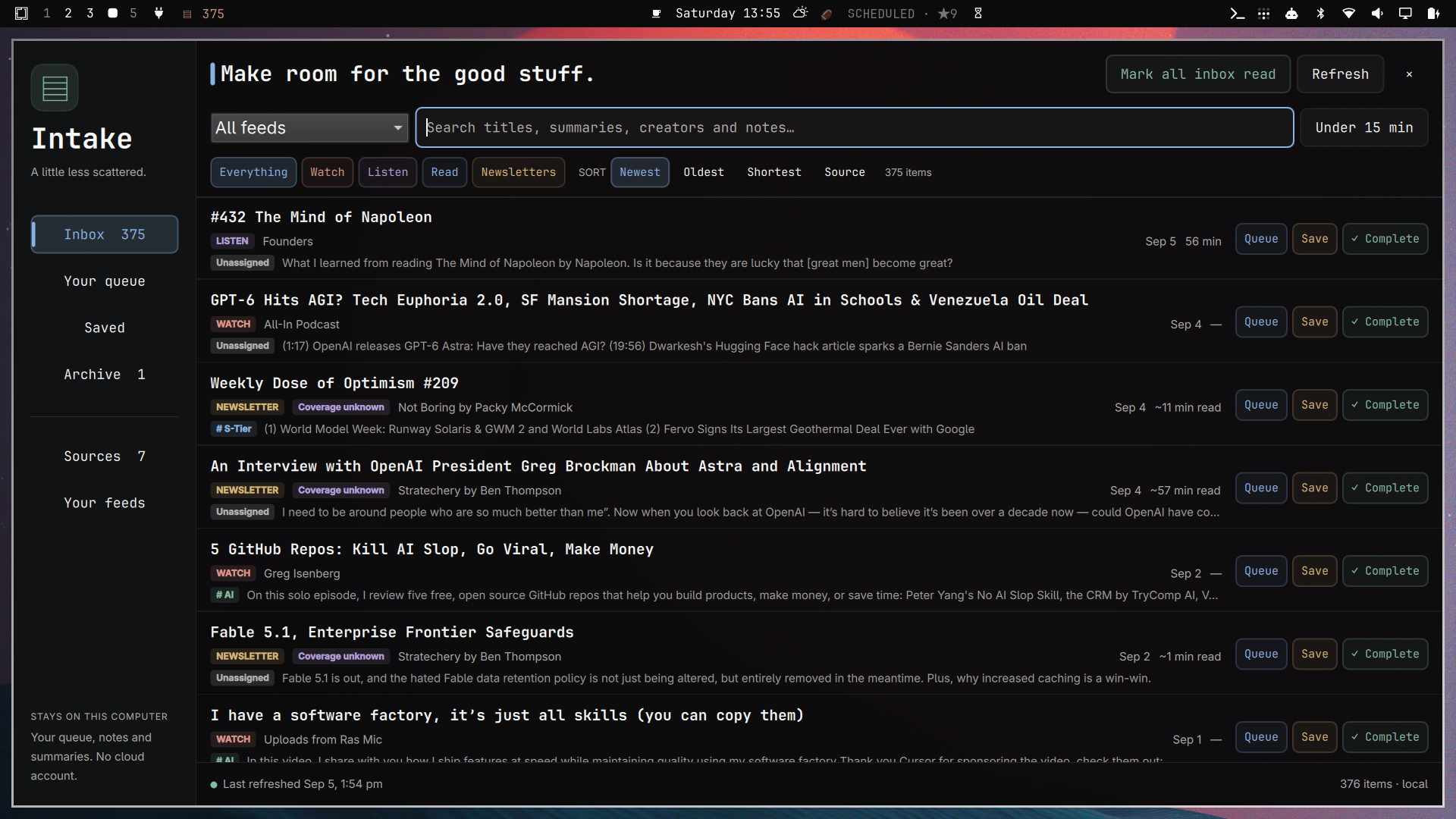 Intake on Omarchy